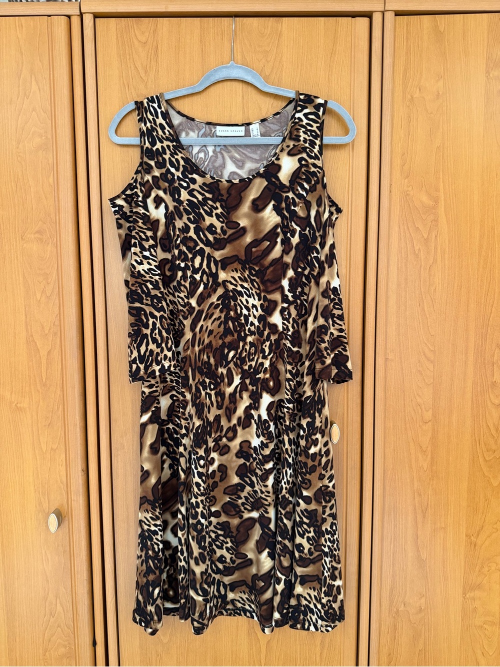 Susan Graver Leopard Print Cold Shoulder Midi Dress Size S